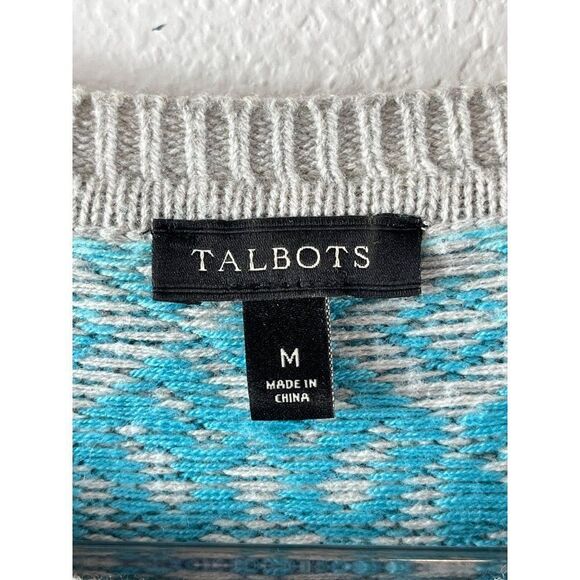 Talbots Lambswool Fair Isle Crewneck Pullover Sweater Medium Blue Gray Warm Cozy - Picture 4 of 5